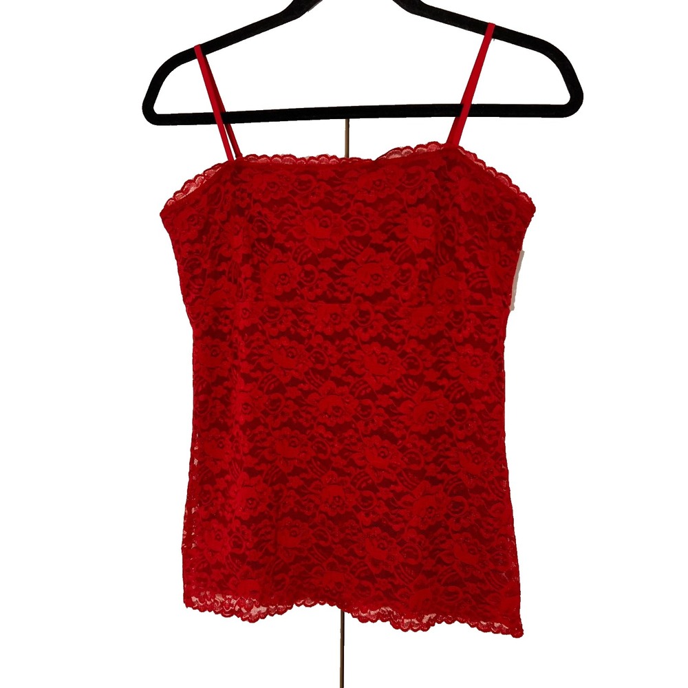 New‎ York & Company Lace Camisole Size M Red Floral Scalloped Hem Coquette Y2K